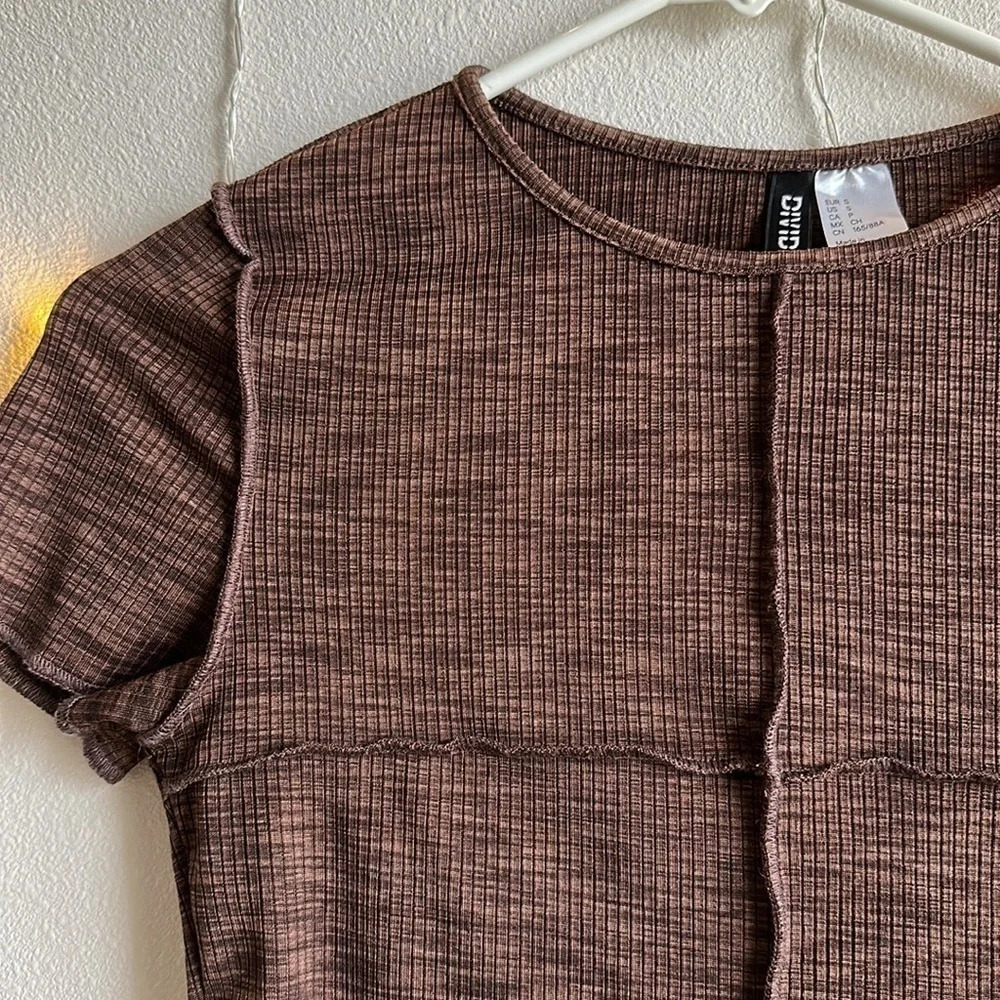 H&M Ribbed Patchwork Cropped Tee π€ββββββββββ - Picture 2 of 2